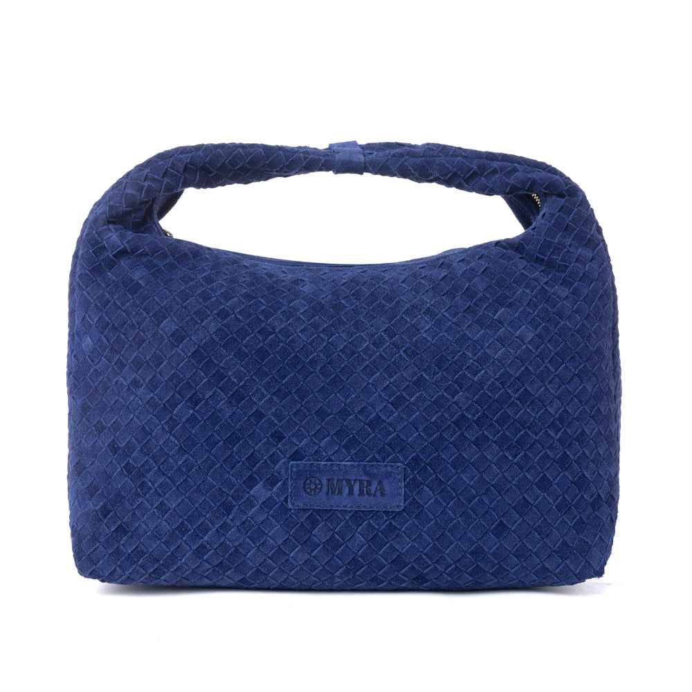 Myra Saddle Weave Genuine Suede Leather Bag in Royal Blue