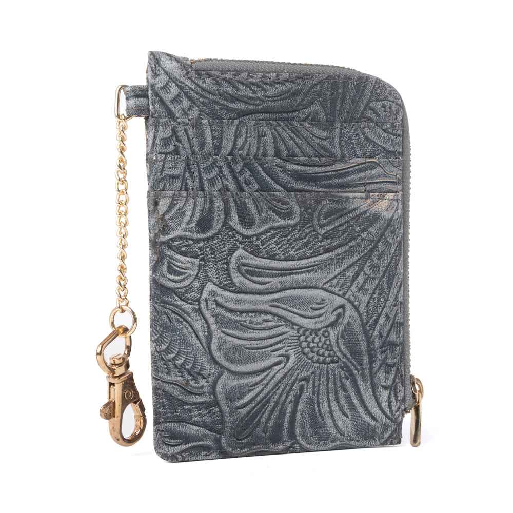 Myra Summer Grove Embossed Leather Credit Card Holder in Slate Grey