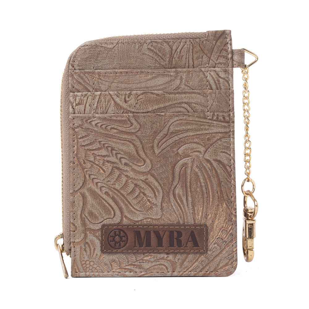 Myra Summer Grove Embossed Leather Credit Card Holder in Desert Taupe