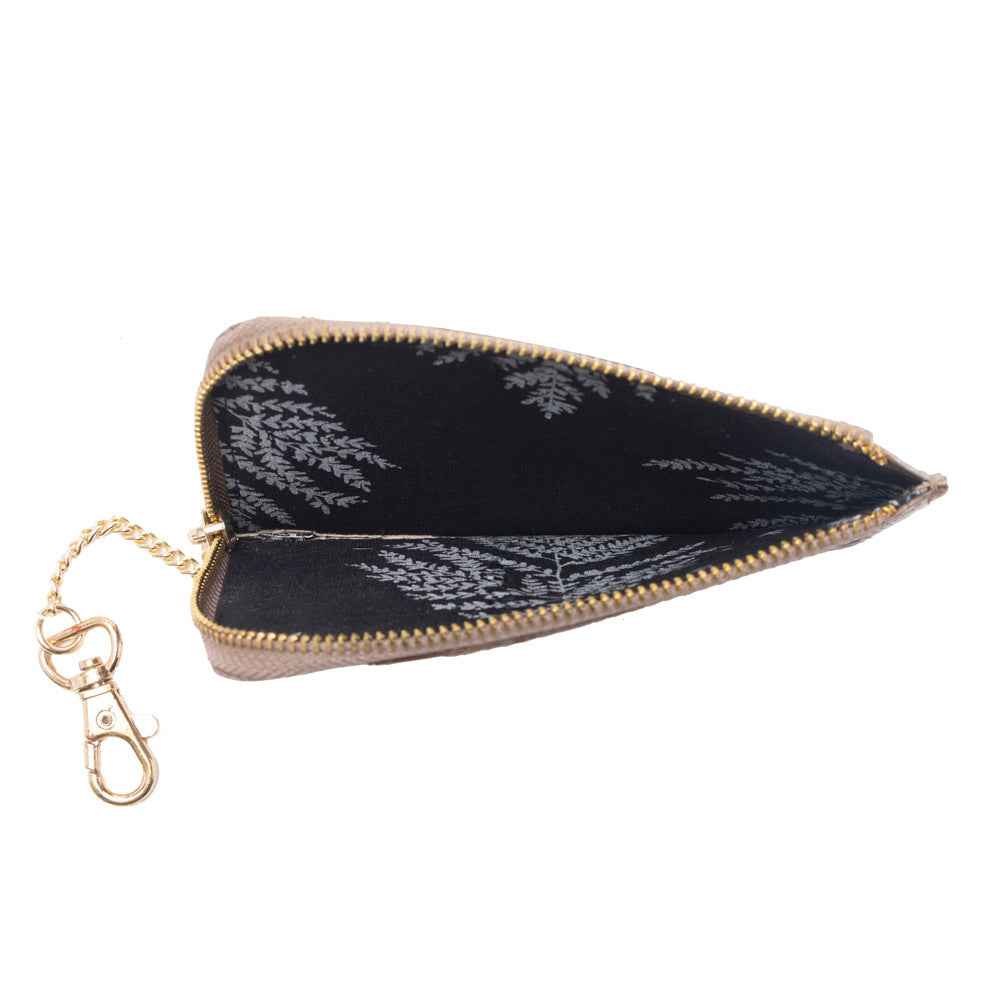 Myra Summer Grove Embossed Leather Credit Card Holder in Desert Taupe
