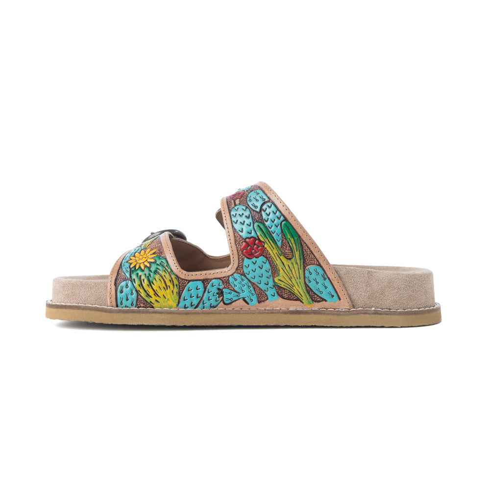 Myra Rio Verde Handtooled Leather Sandals in Agave Blue