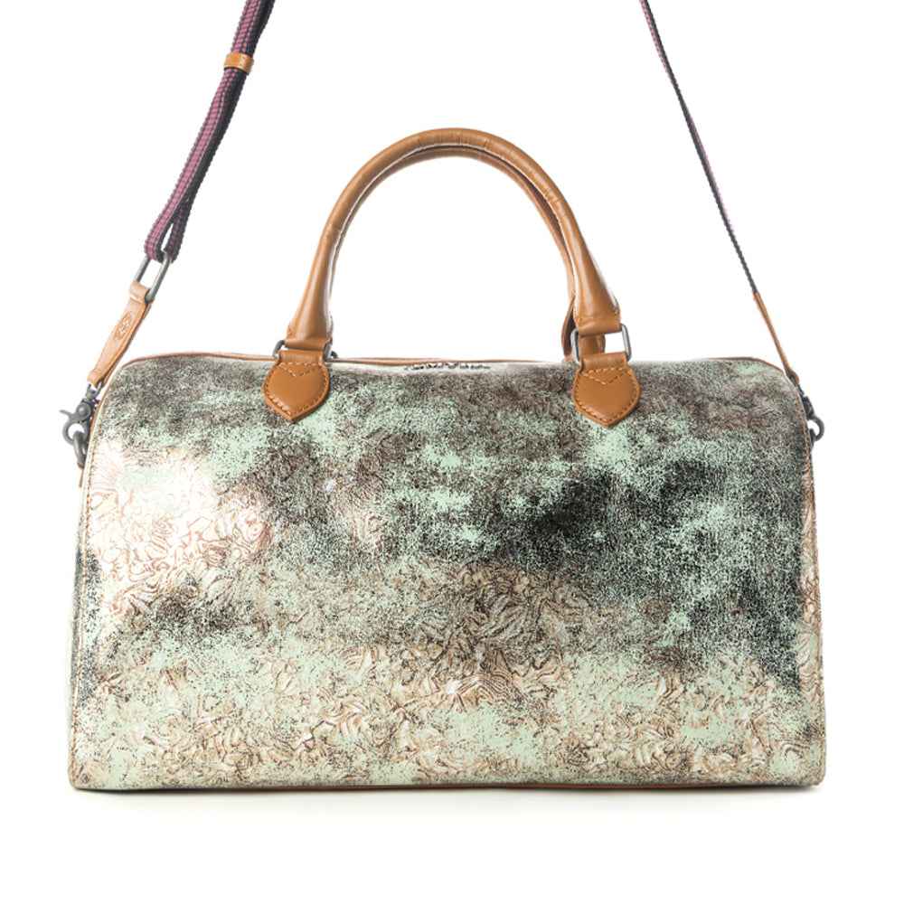 Myra Ranger's Echo Snake Print Leather Duffle Bag for Men in Faded Sage
