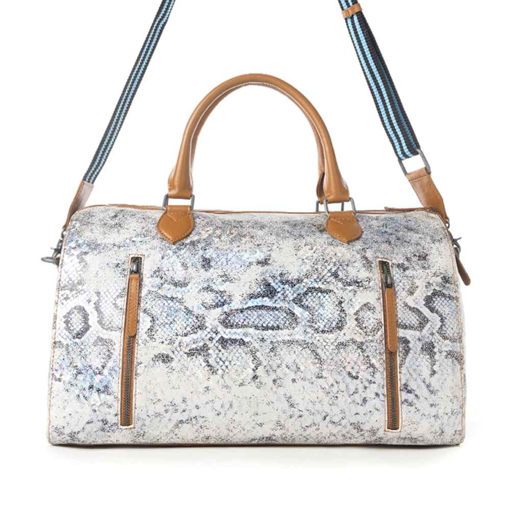 Myra Ranger's Echo Snake Print Leather Duffle Bag for Men in Aurora Viper