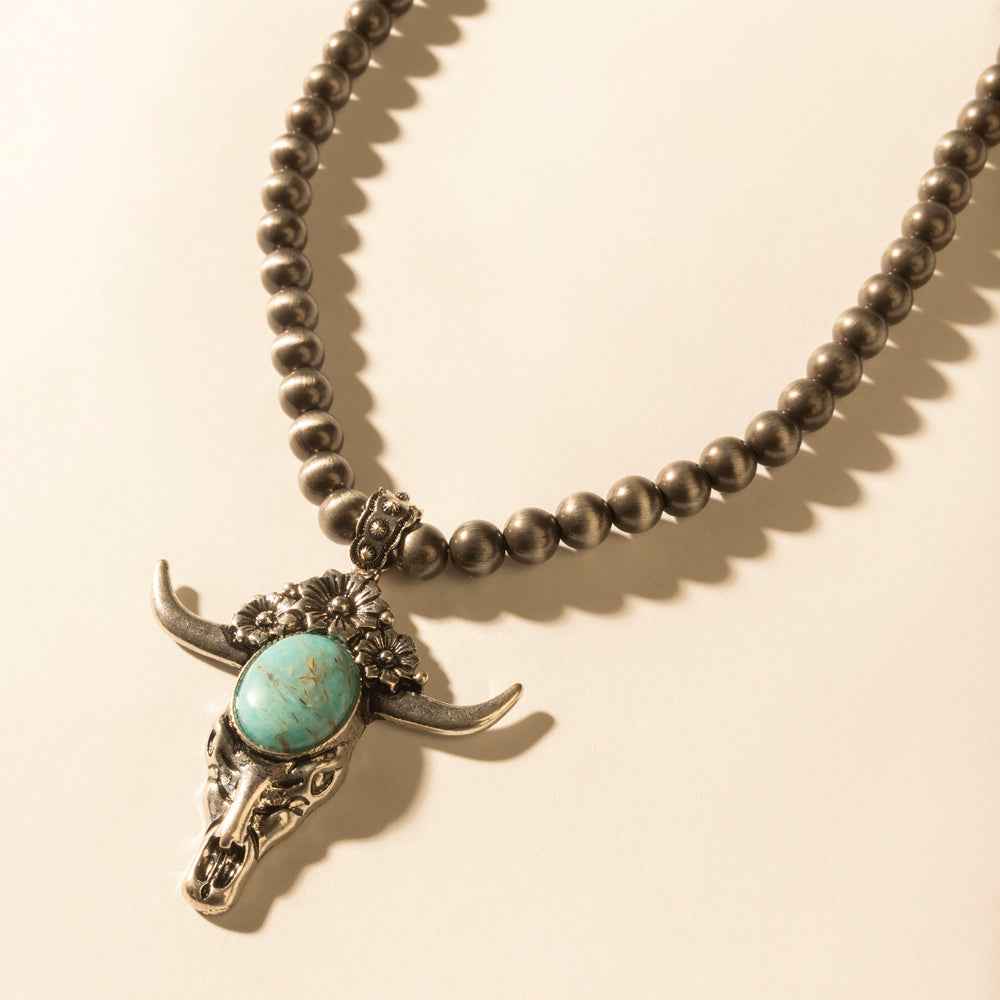 Myra Stone & Horn Chain in Ash Beads