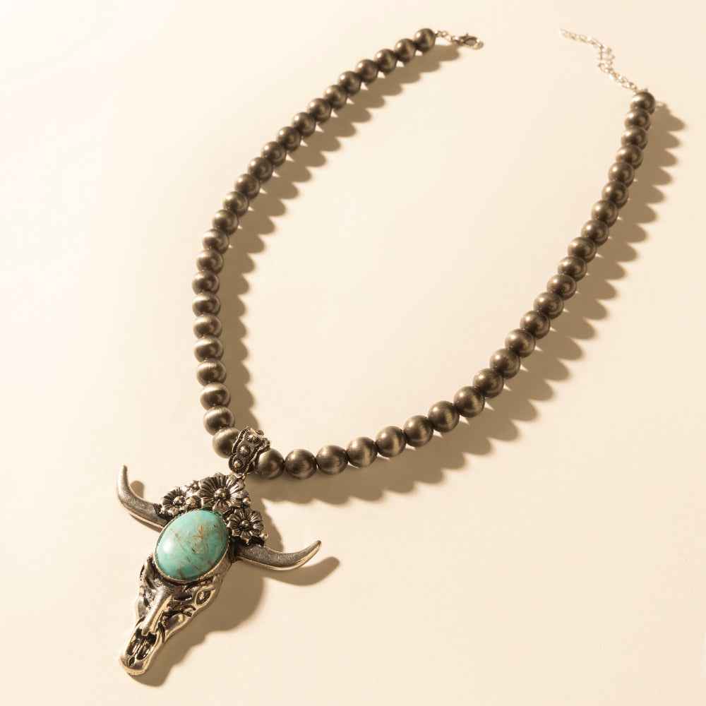 Myra Stone & Horn Chain in Ash Beads