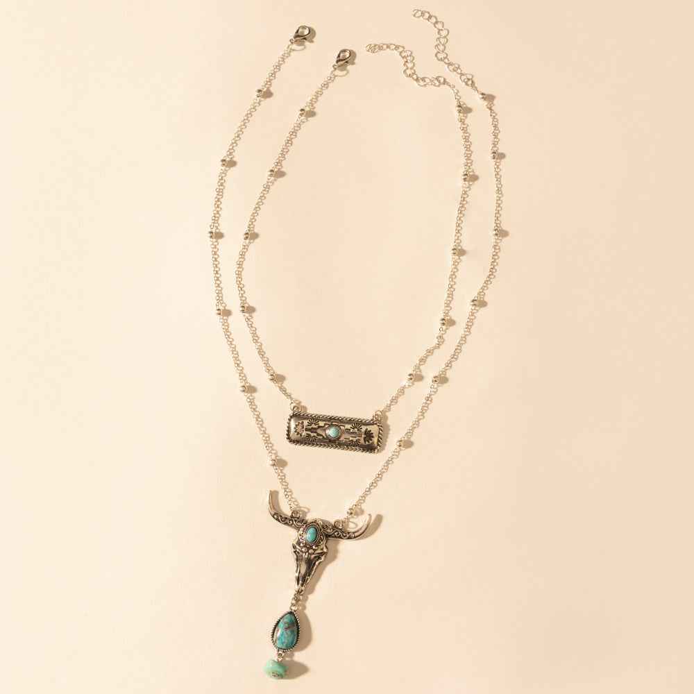 Myra Twin Horn Layered Necklace in Turquoise