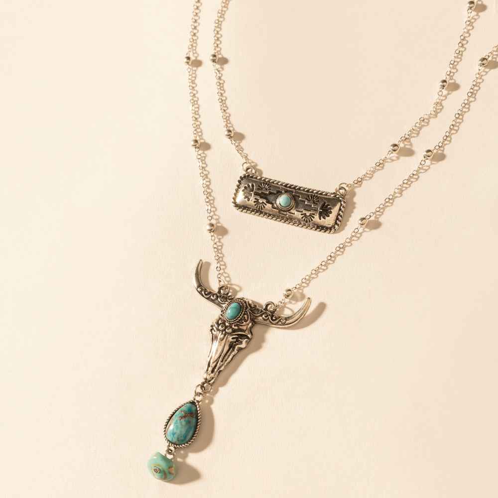 Myra Twin Horn Layered Necklace in Turquoise