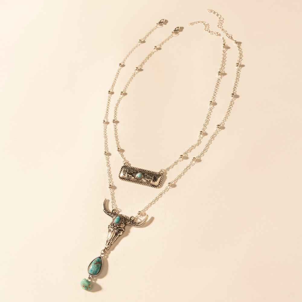 Myra Twin Horn Layered Necklace in Turquoise