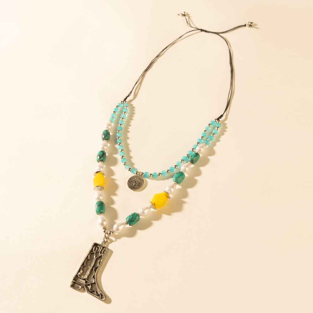 Myra The Long Walk Layered Necklace in Turquoise
