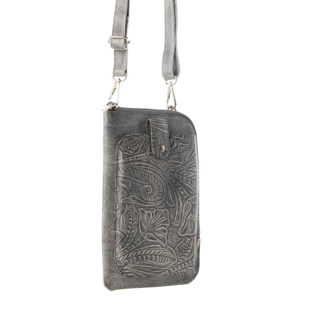 Myra Coyote Bloom Embossed mini sling for Women in sage with floral detail