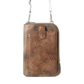 Myra Coyote Bloom Embossed mini sling for Women in walnut with floral detail