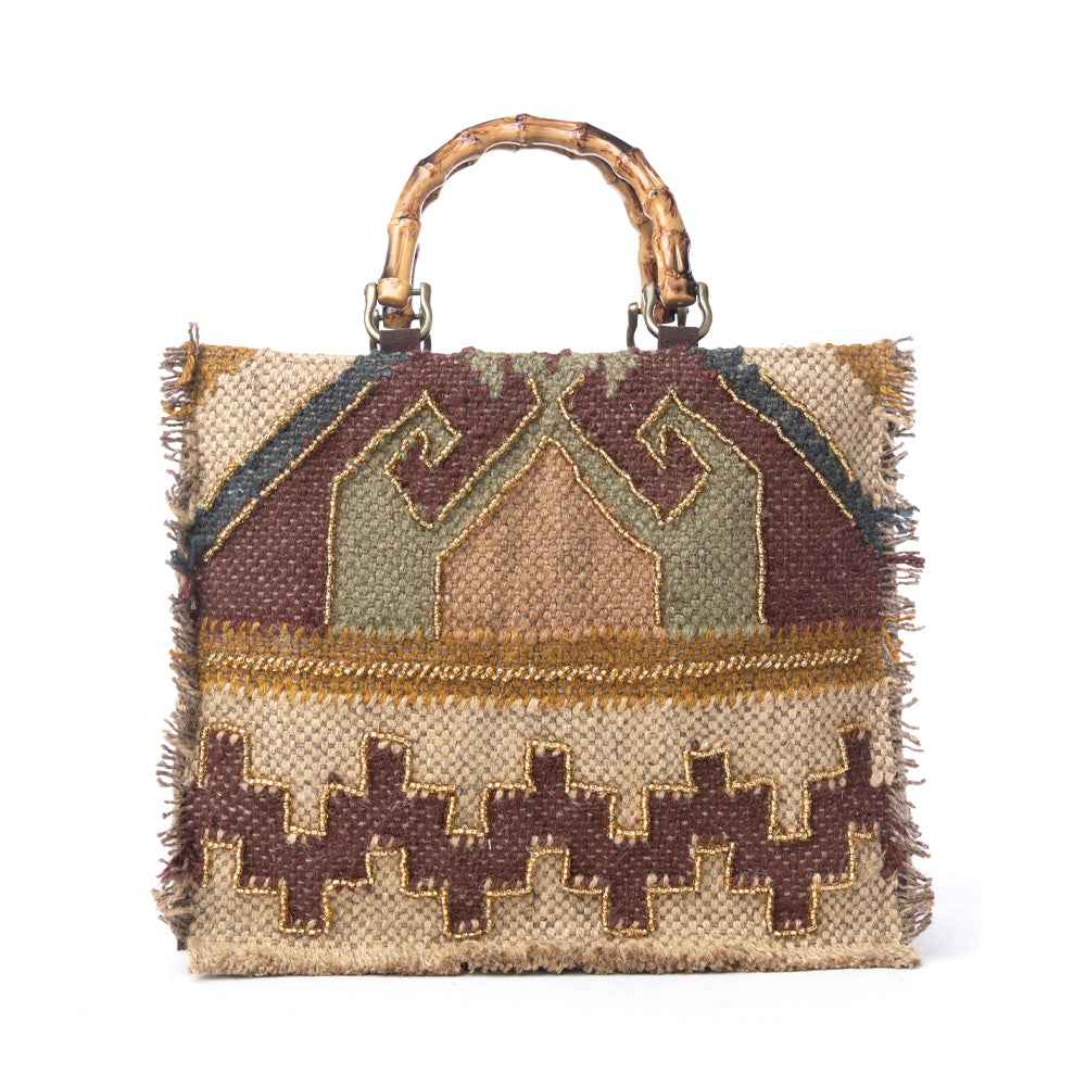 Myra Desert Loom Jute Tote Bag in Olive Amber