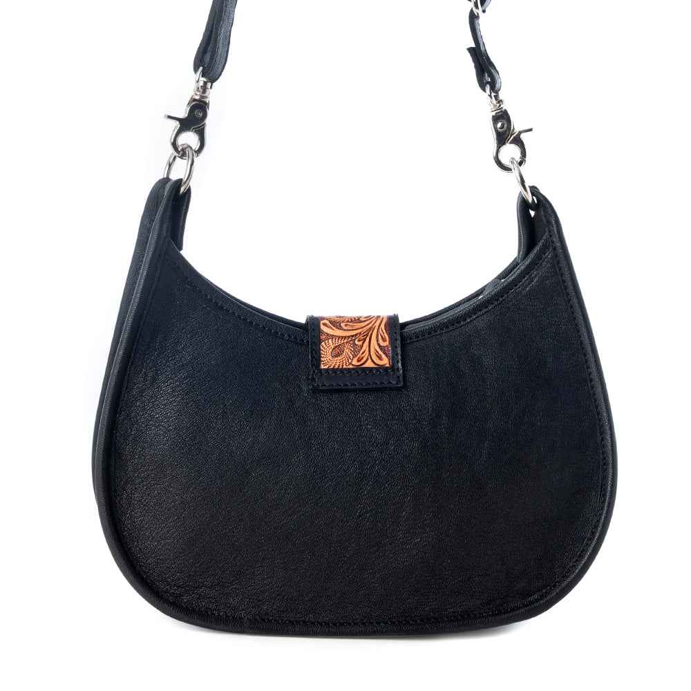 Myra Santa Fe Handtooled Bag for Women in Black with hairon and studded detail