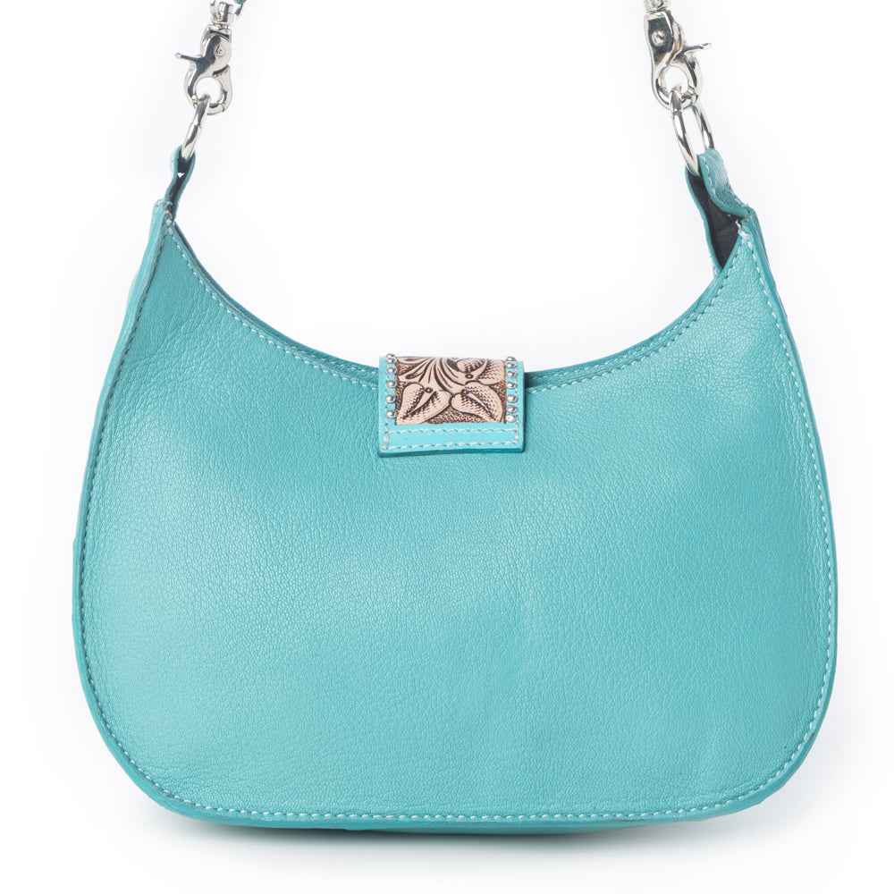 Myra Santa Fe Handtooled Bag for Women in Turquoise with hairon and studded detail