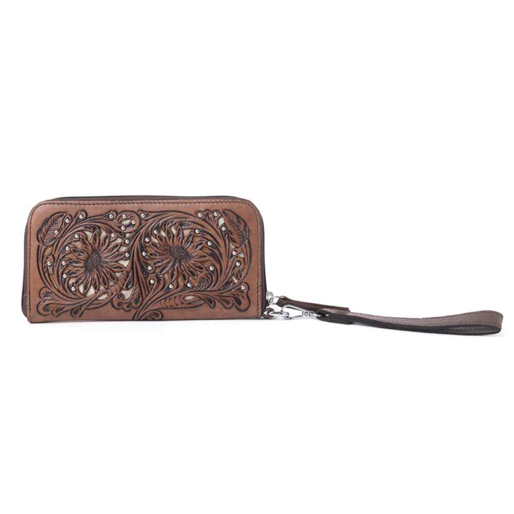 Myra Autumn Brook Handtooled Hairon Leather Women’s Wallet in Toffee Saddle