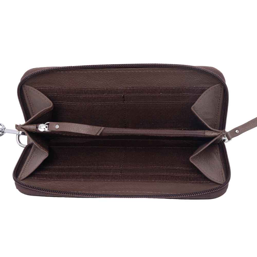 Myra Autumn Brook Handtooled Hairon Leather Women’s Wallet in Toffee Saddle
