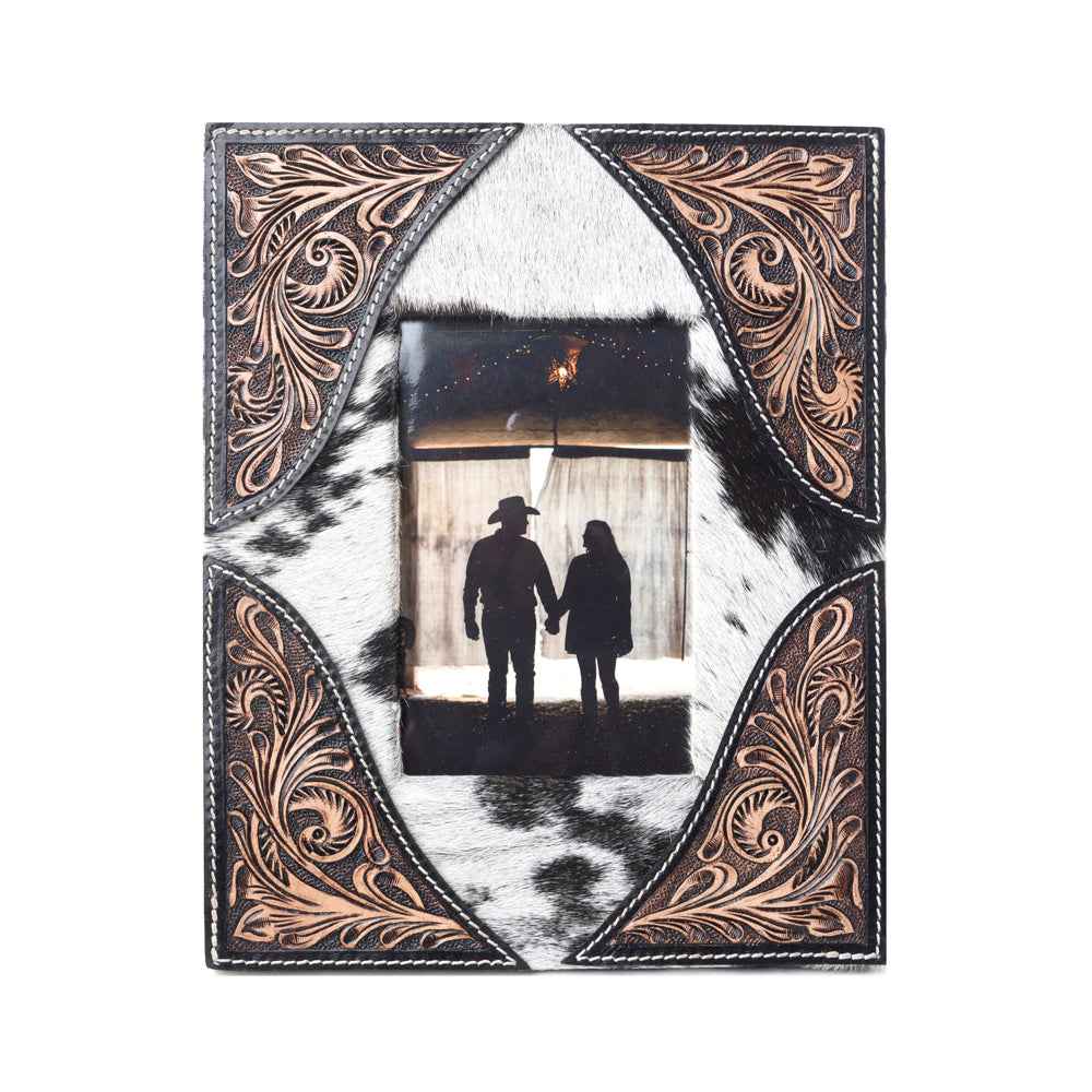 Myra Sequoia Whisper Handtooled Leather Photo Frame in Espresso Cream