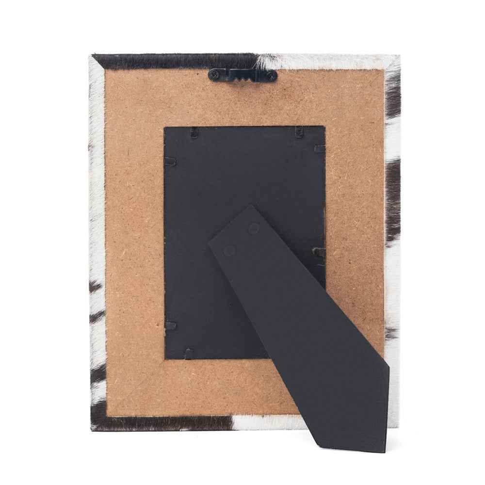 Myra Cornerstone Handtooled Leather Photo Frame in brown with hairon detail, western home décor