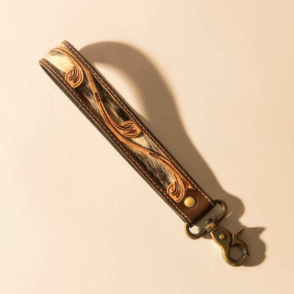 Myra Wildvine Pony Western Handtooled Key Fob in brown with hairon detail