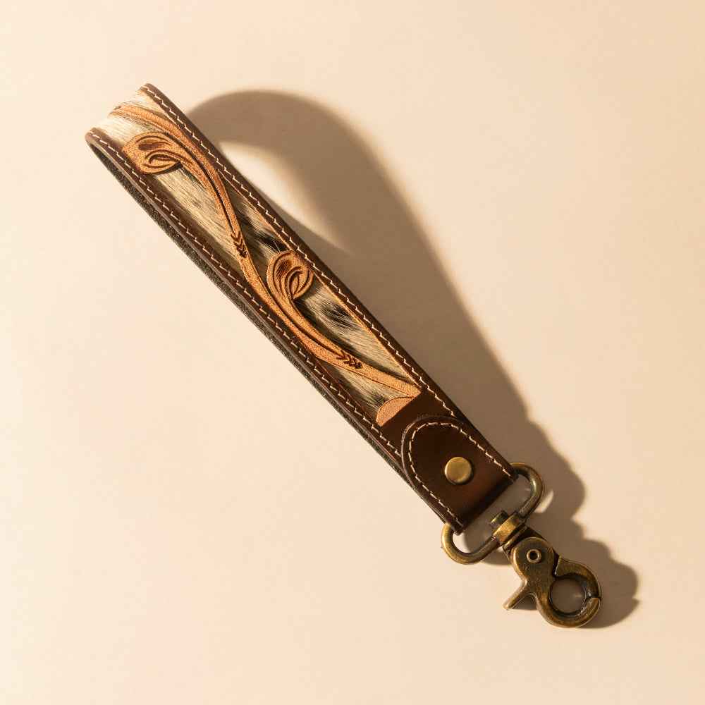 Myra Wildvine Pony Western Handtooled Key Fob in brown with hairon detail