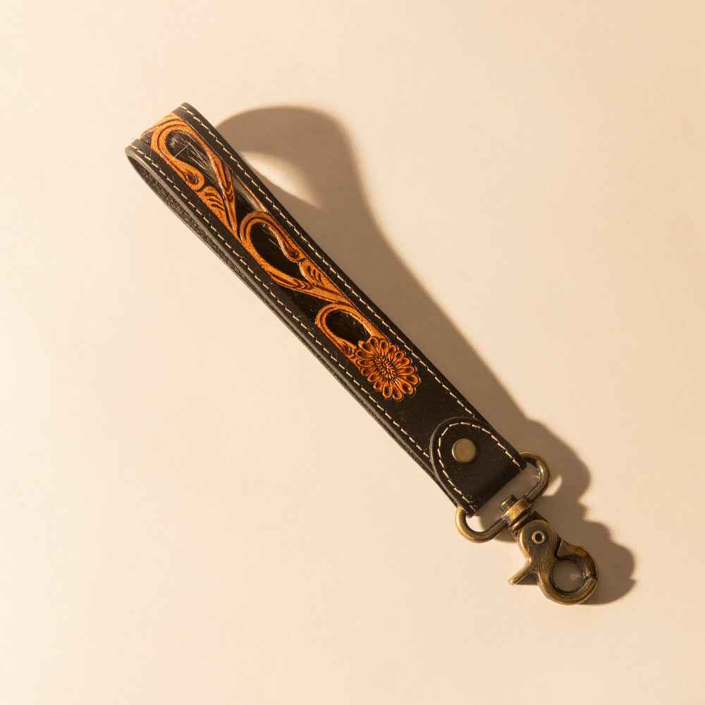 Myra Wildvine Pony Western Handtooled Key Fob in black with hairon detail