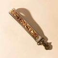 Myra Wildvine Pony Western Handtooled Key Fob in dusk blue with hairon detail