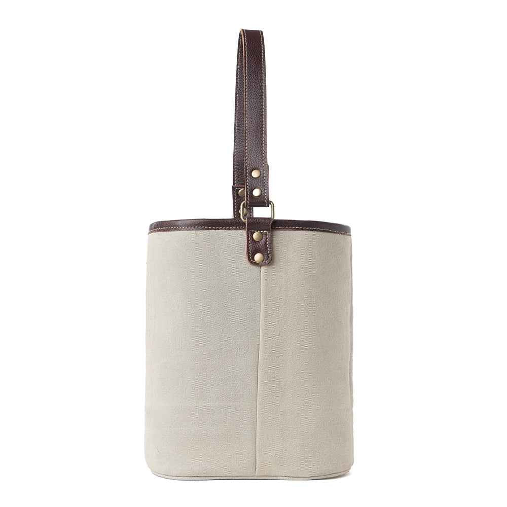 Myra Textura Cotton & Leather Wine Holder in Mocha Cream