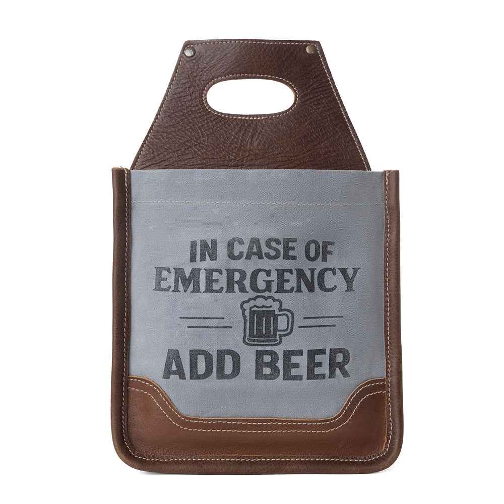 Myra Barrelcut Leather & Canvas Beer Holder in Cedar White