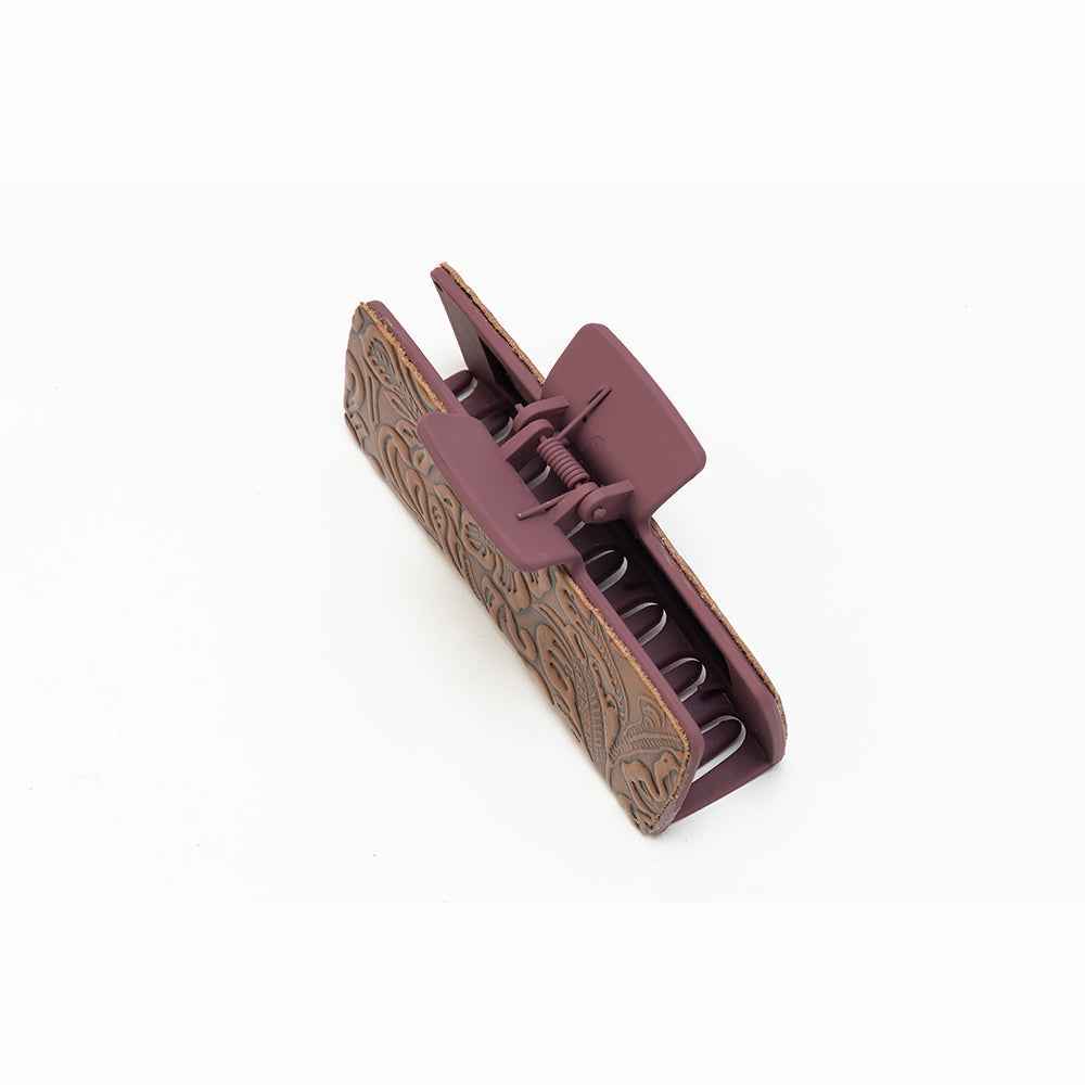 Myra Rust Road Brown Embossed Leather Hair Clip
