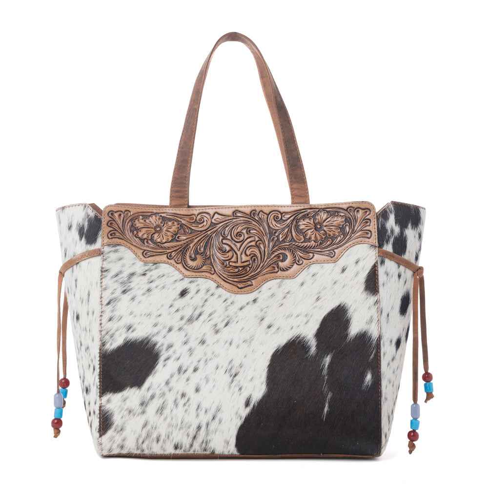 Myra Yellowstone Winter Prairie Handtooled Bag in Ivory Toffee