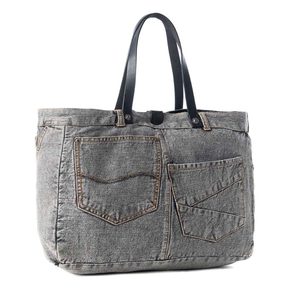 Myra Billyjean Western denim Tote Bag for Women in denim black with leather detail