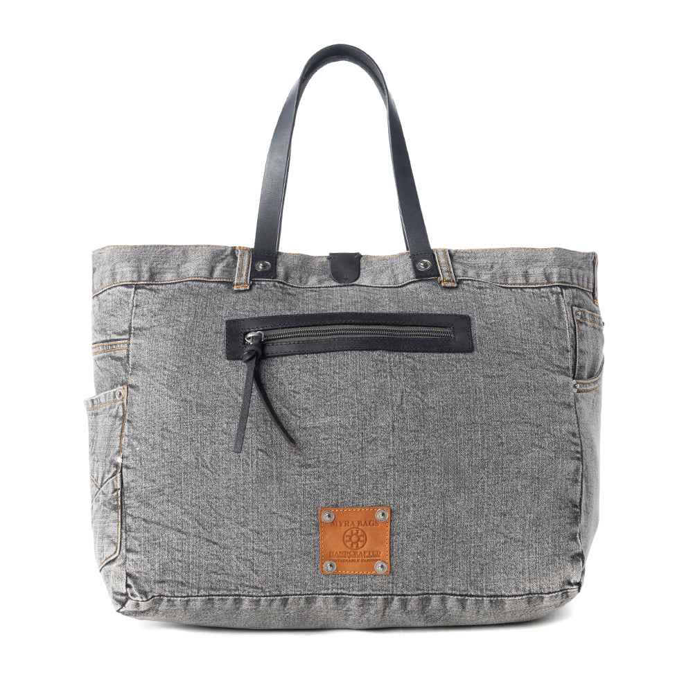 Myra Billyjean Western denim Tote Bag for Women in denim black with leather detail