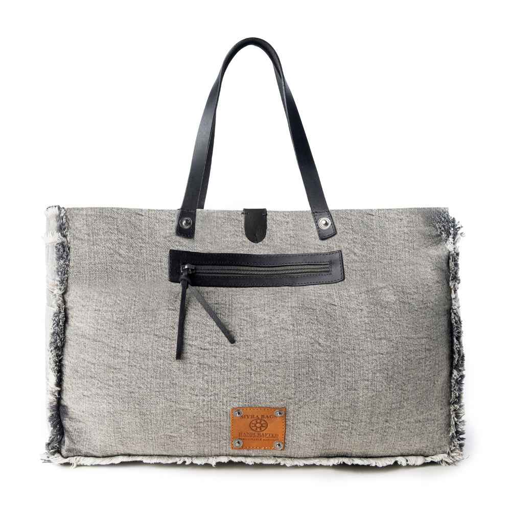 Myra Frayed Frontier Western denim Tote Bag for Women in denim black with fringe detail