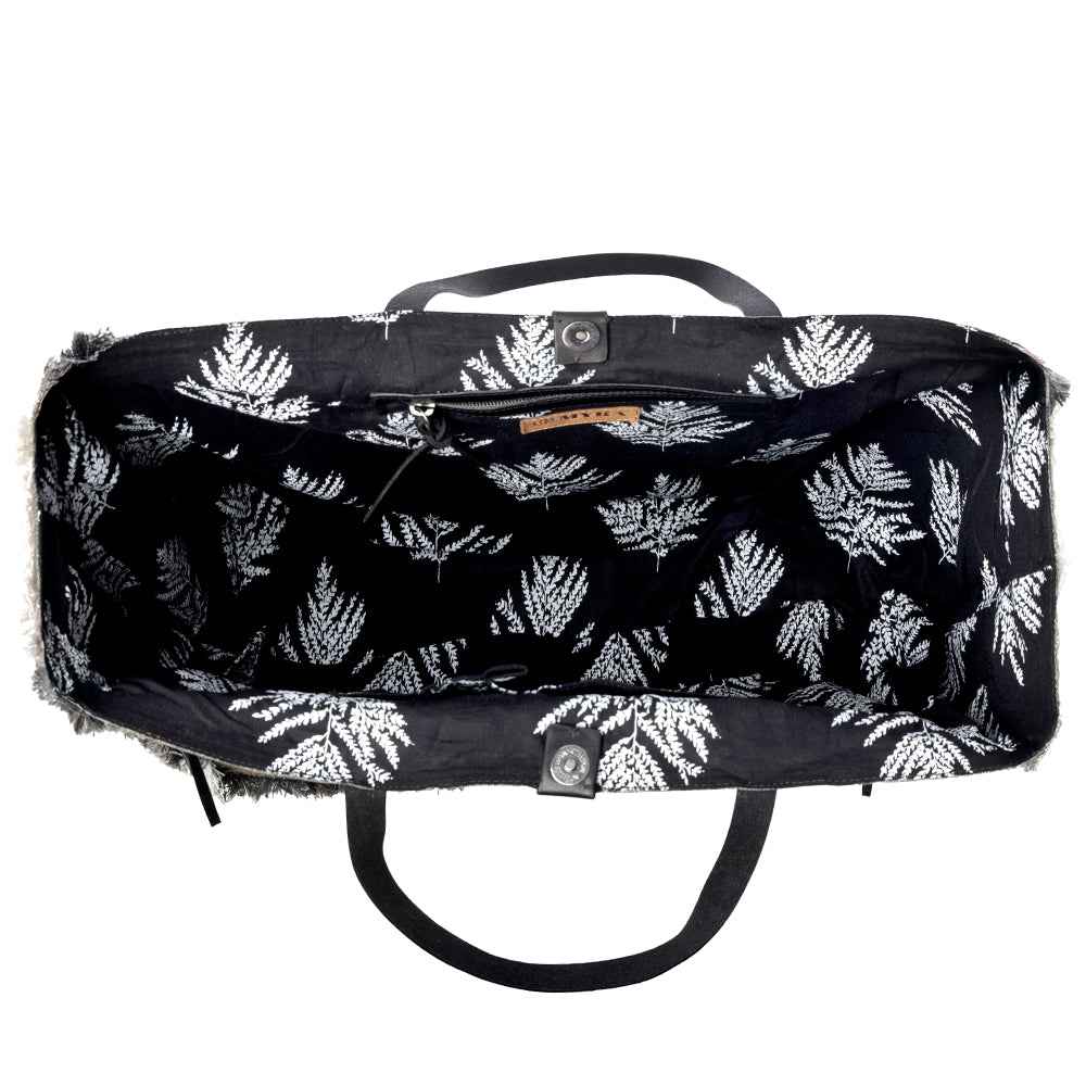 Myra Frayed Frontier Western denim Tote Bag for Women in denim black with fringe detail