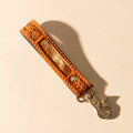 Myra Hide Inlay Western Key Fob in brown with basketweave detail