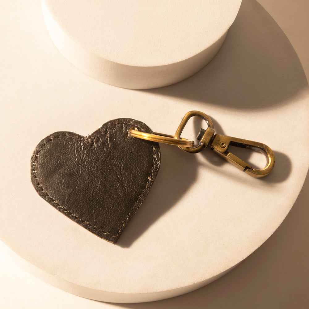 Myra Moonhide Heart Western Key Fob in light brown with hairon detail