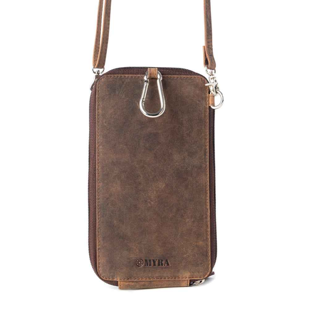 Myra Wildtouch Western Phone Crossbody in dark brown with leather detail