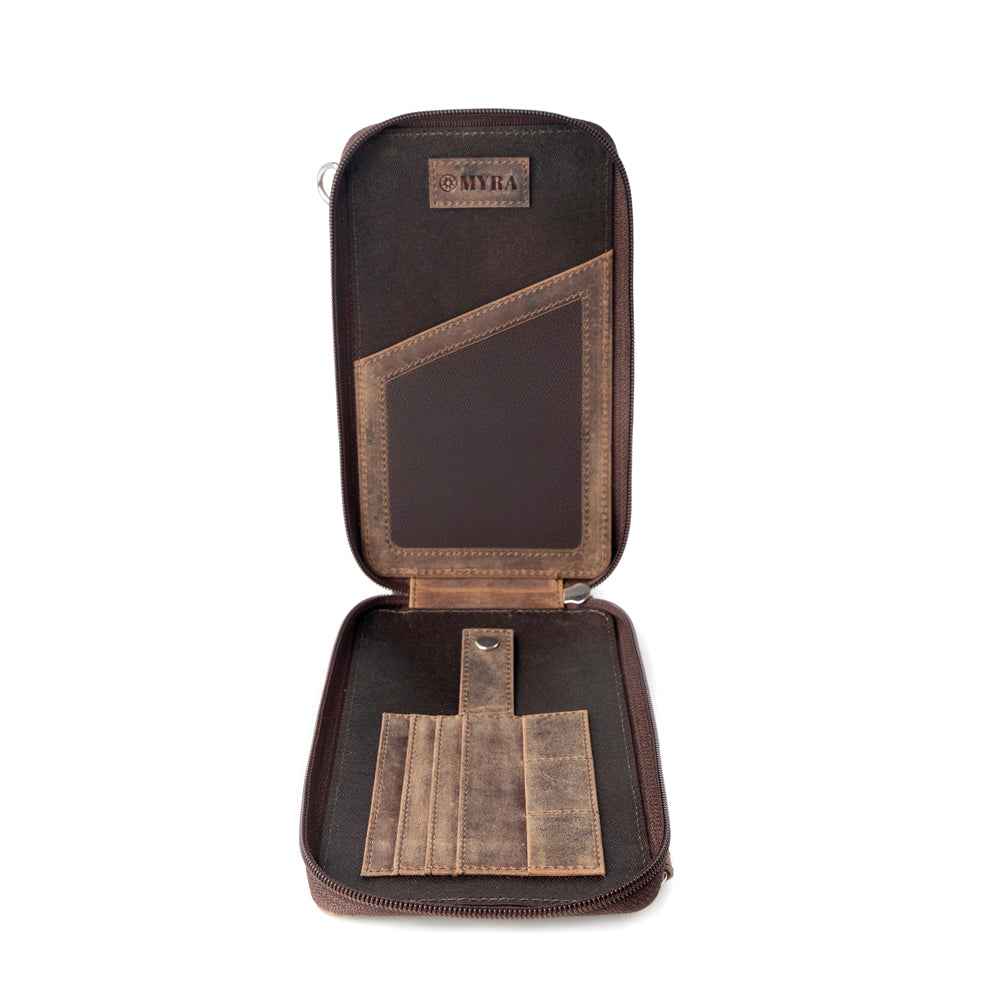 Myra Wildtouch Western Phone Crossbody in dark brown with leather detail
