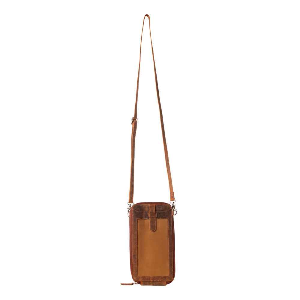 Myra Wildtouch Western Phone Crossbody in tan with leather detail