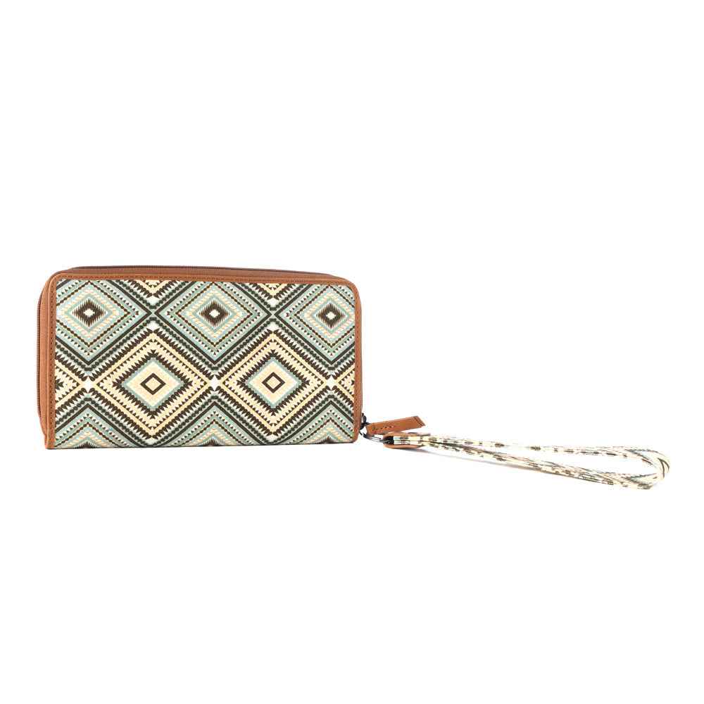 Myra Kilim Trail Western Wallet for Women in brown with leather detail and RFID protection