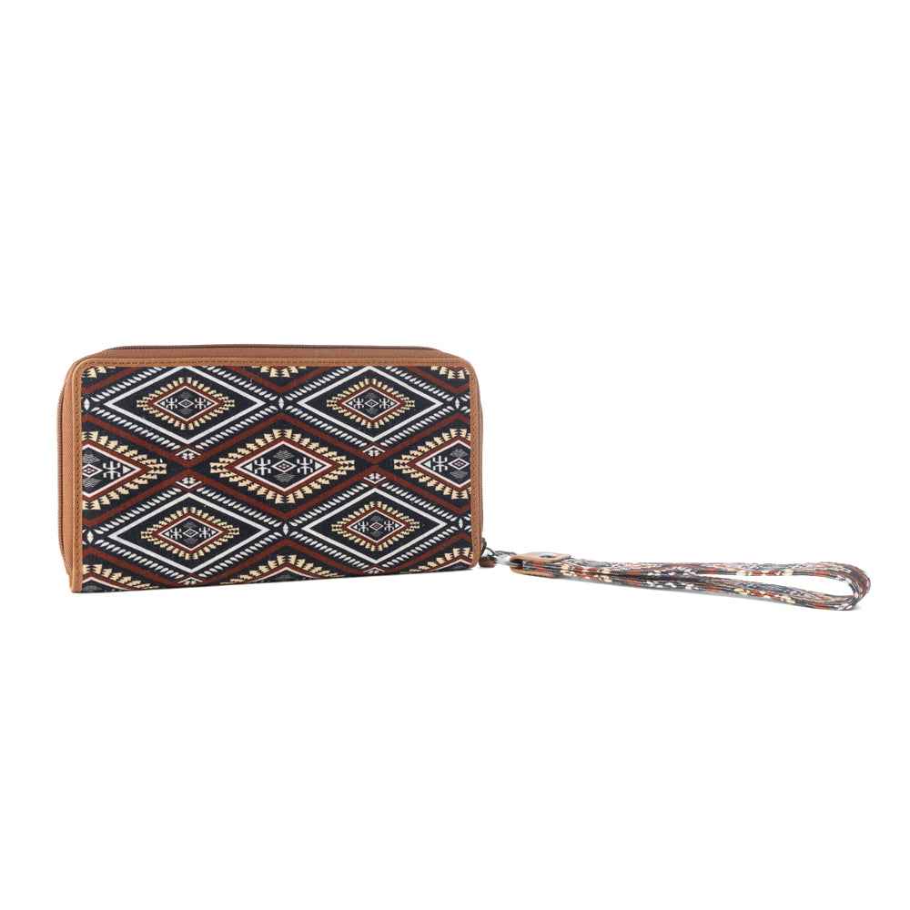 Myra Kilim Trail Western Wallet for Women in Mocha with leather detail and RFID protection