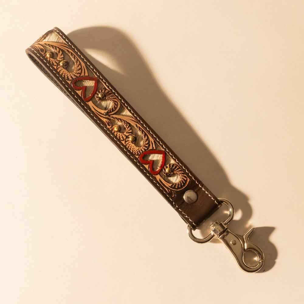 Myra Wildhue Western Key Fob in brown with handtooled detail