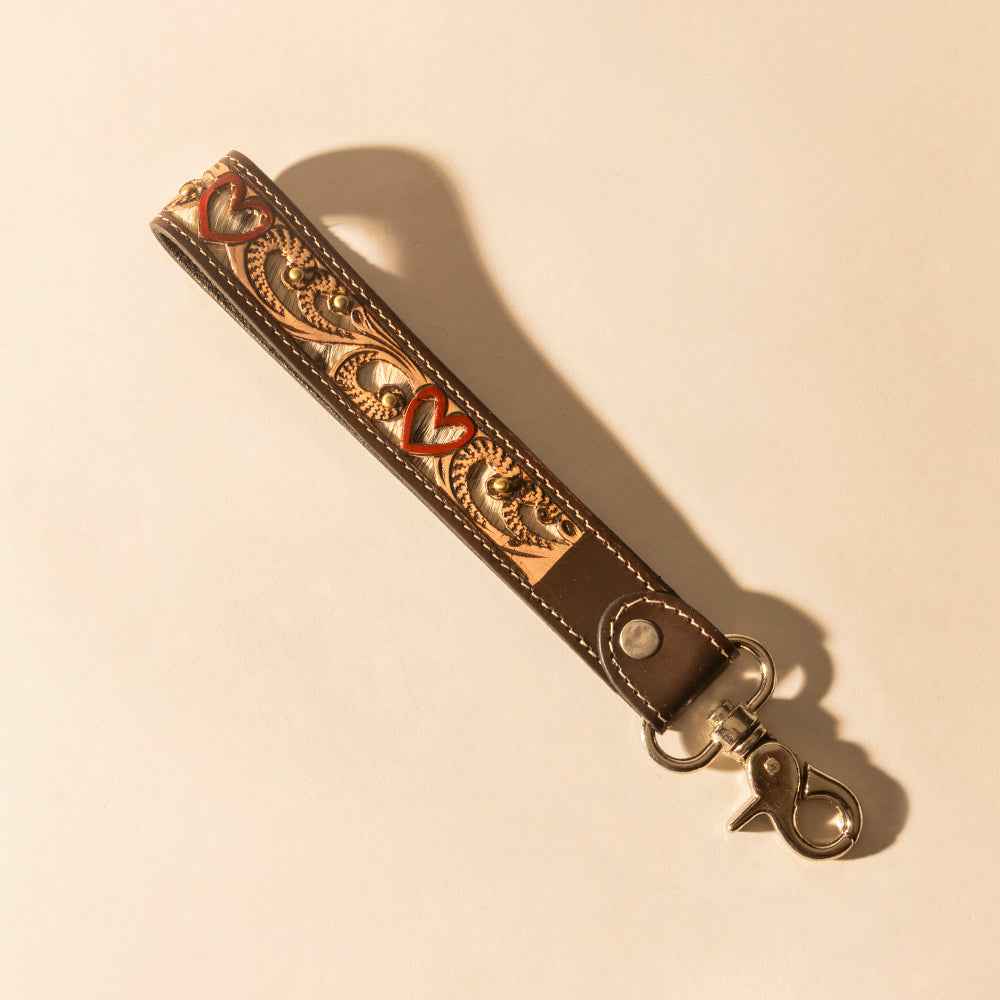 Myra Wildhue Western Key Fob in brown with handtooled detail