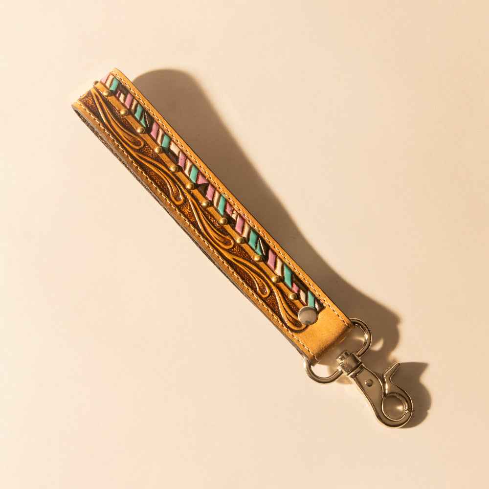 Myra Wildhue Western Key Fob in light brown with hand painted detail