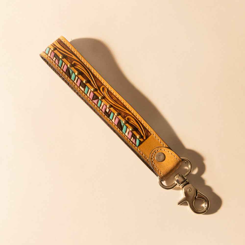 Myra Wildhue Western Key Fob in light brown with hand painted detail