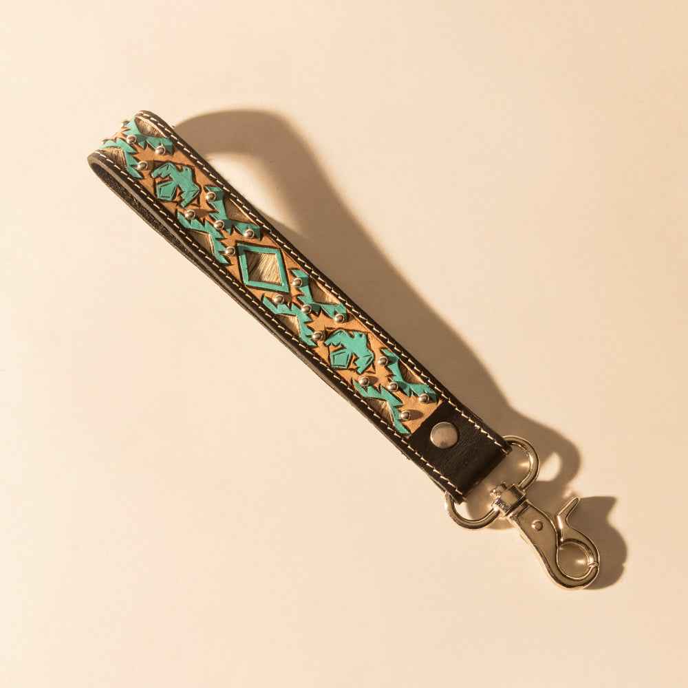 Myra Wildhue Western Key Fob in black with turquoise hand painted detail