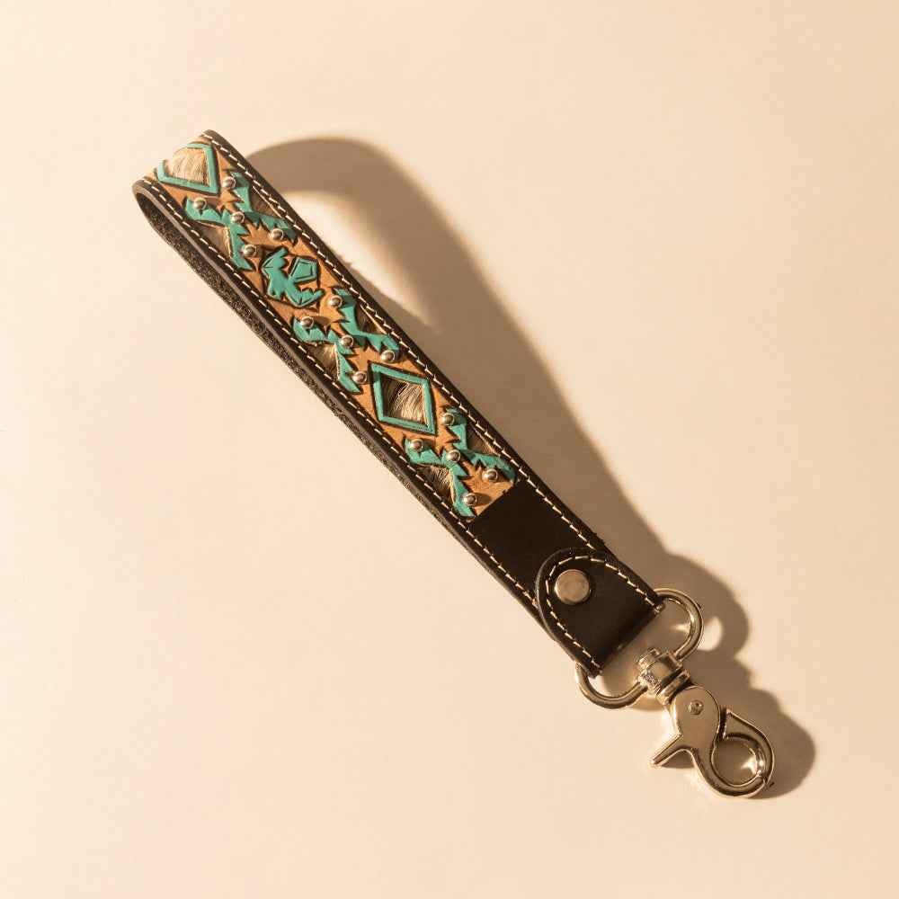 Myra Wildhue Western Key Fob in black with turquoise hand painted detail
