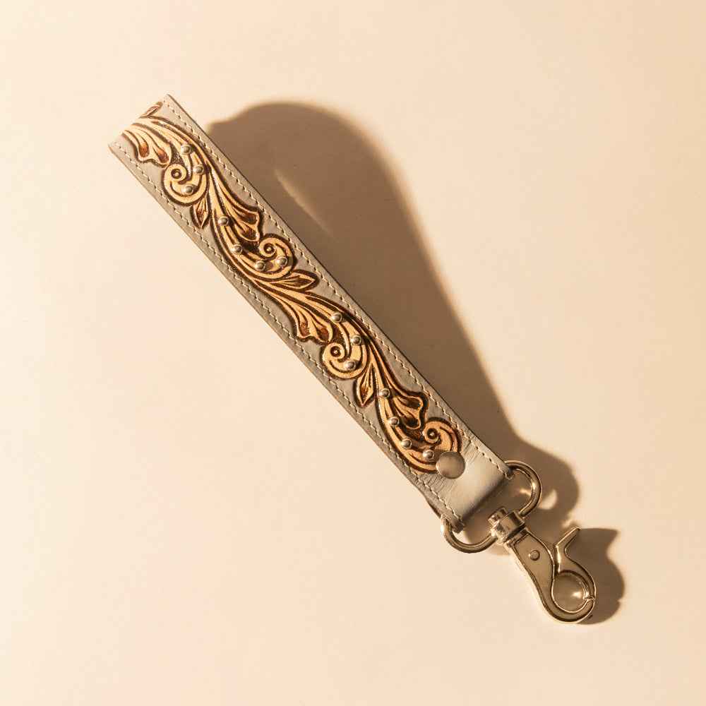 Myra Wildhue Western Key Fob in grey with handtooled detail