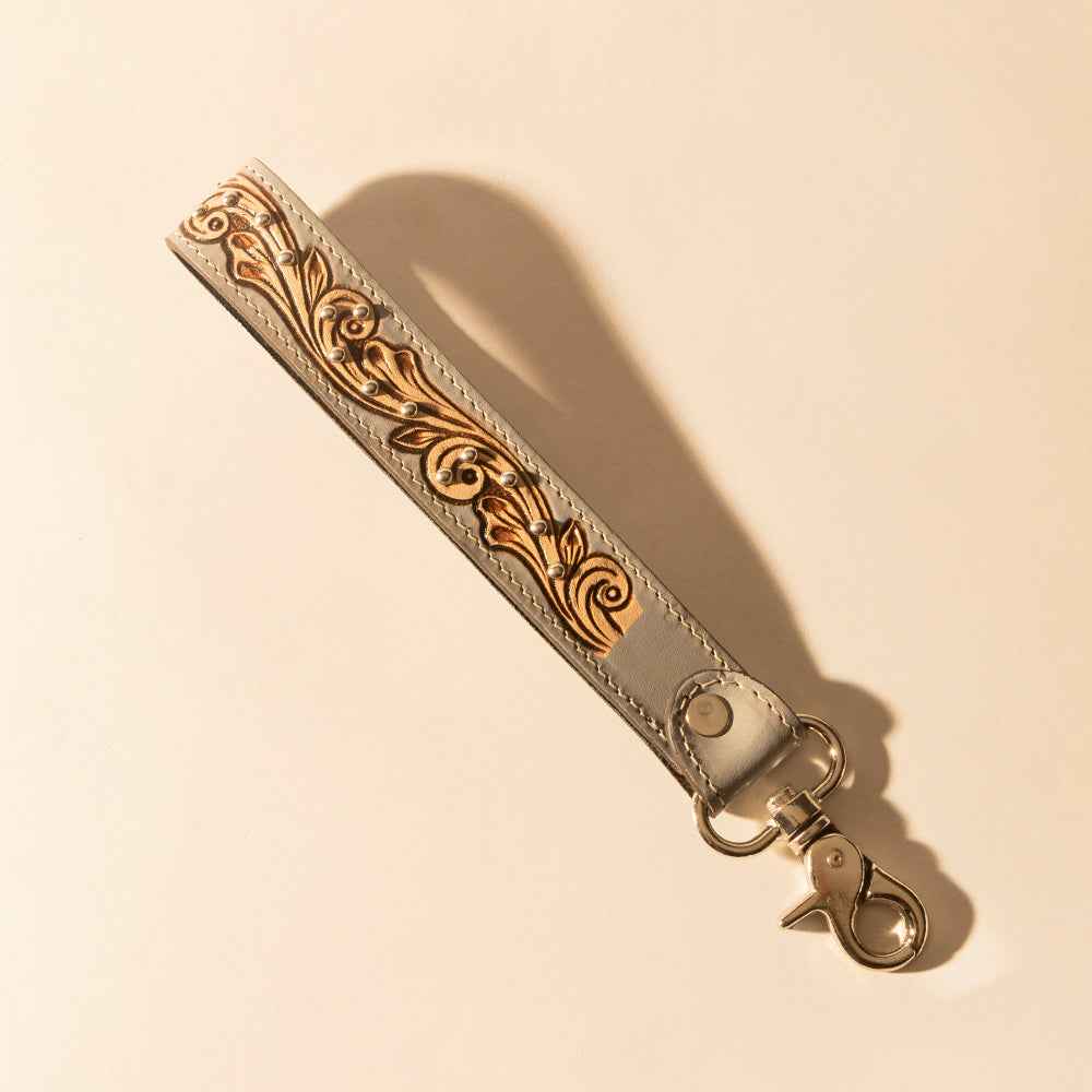 Myra Wildhue Western Key Fob in grey with handtooled detail