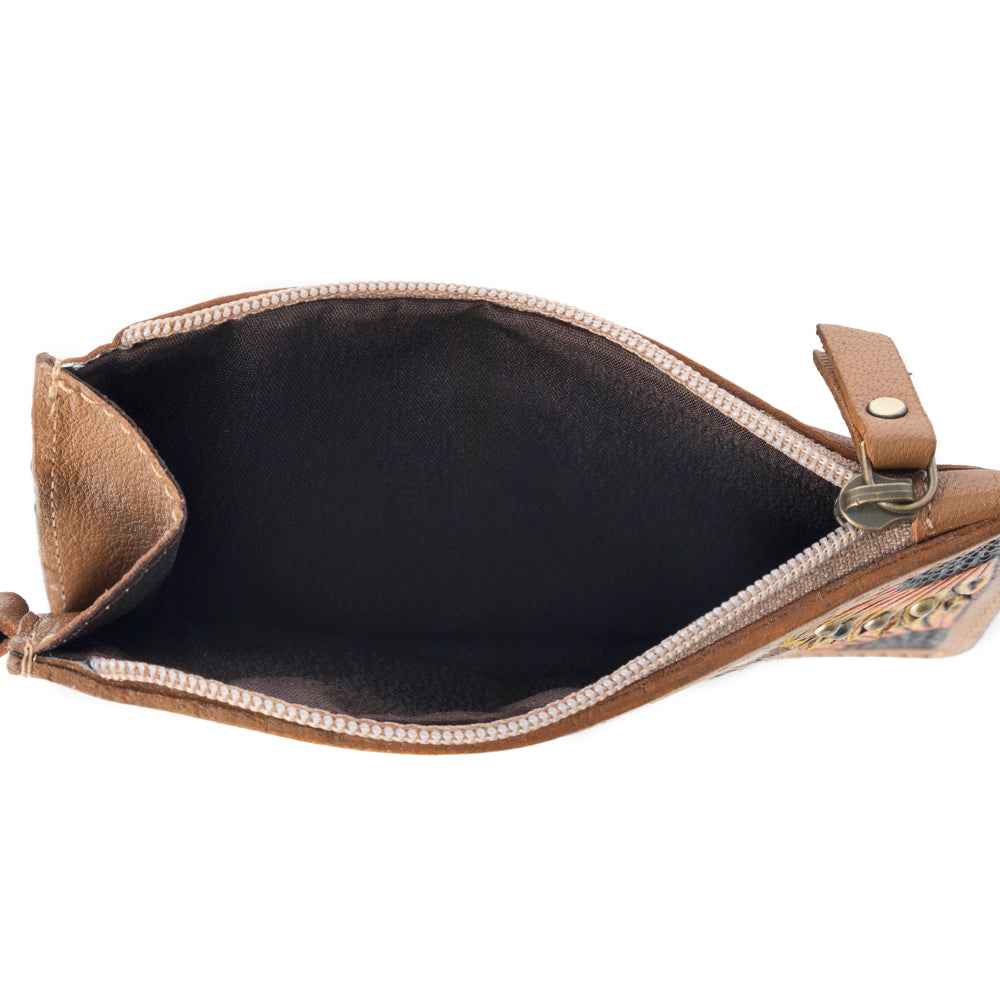 Myra Hand Hewn Western Card Holder for Women in Light Brown with handtooled detail